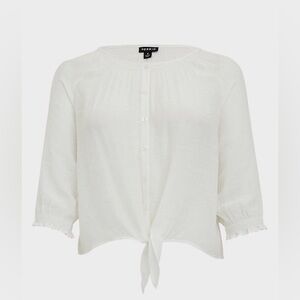 Womens Torrid White Gauze Tie Front Smocked Midi Blouse Size 0X